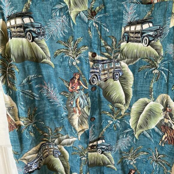 Campia Men M Hawaiian Button Up Short Sleeves Shirt Retro Car Houla Girl Beach - Picture 6 of 7